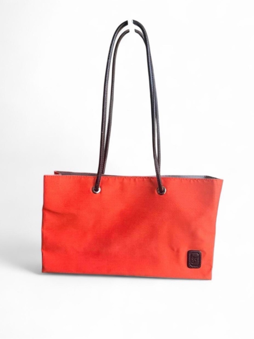 Small Jim Thompson Thai Silk Tote Handbag Vibrant Orange Slim Leather Straps
